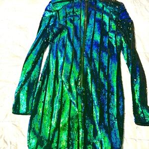 Mini Green and Blue Sequin Dress